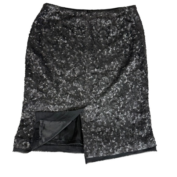 Talbots Mini Skirt Sequin Black Silk Blend Party Cocktail Career Size 4 - Picture 3 of 9